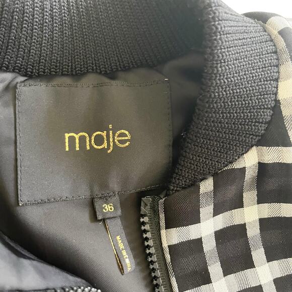 Maje Black White Check Plaid Zip Up Bomber Jacket Women’s Size 36/Small - Picture 4 of 9